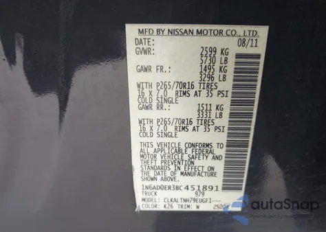 2011 Nissan Frontier Sv z USA, uszkodzony, nr VIN 1N6AD0ER3BC451891